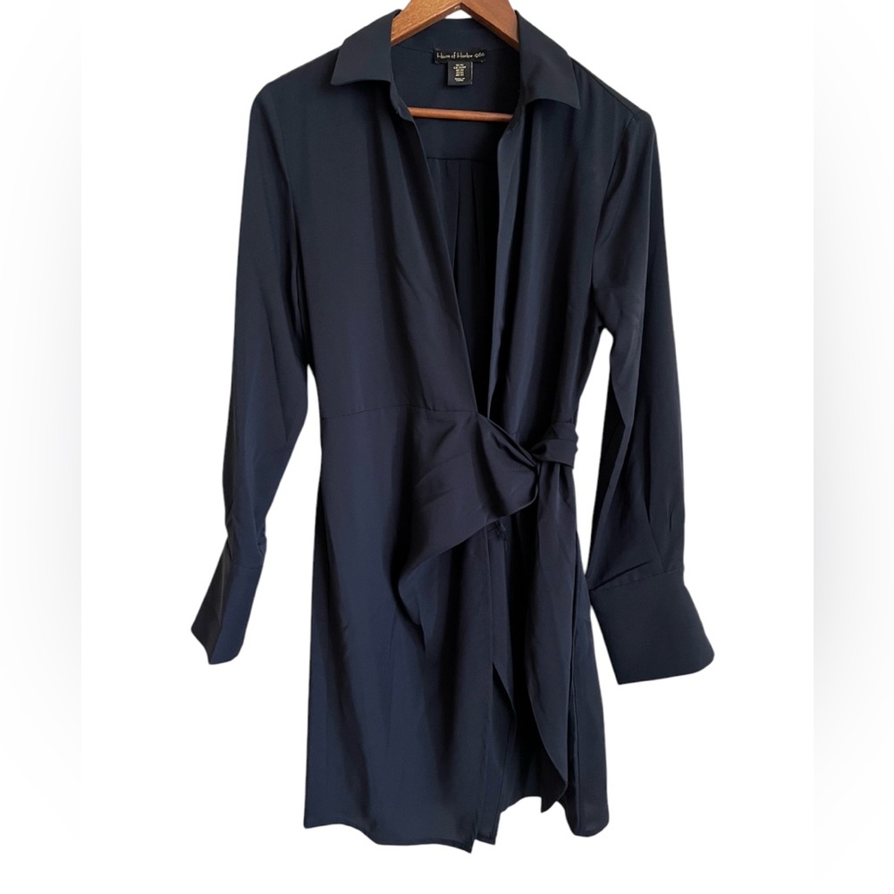 House Of Harlow 1960 Black Collared Gathered Wrap Mini Dress - Picture 2 of 10